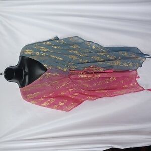 Caribbean Joy Beach Blue Pink gold Boho Pullover Cover Up Dress Size OS